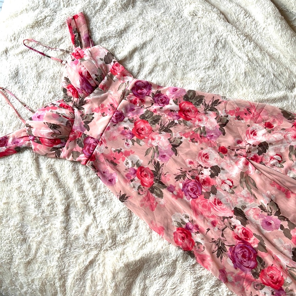 Dress Crystal Doll floral high split dress NWT